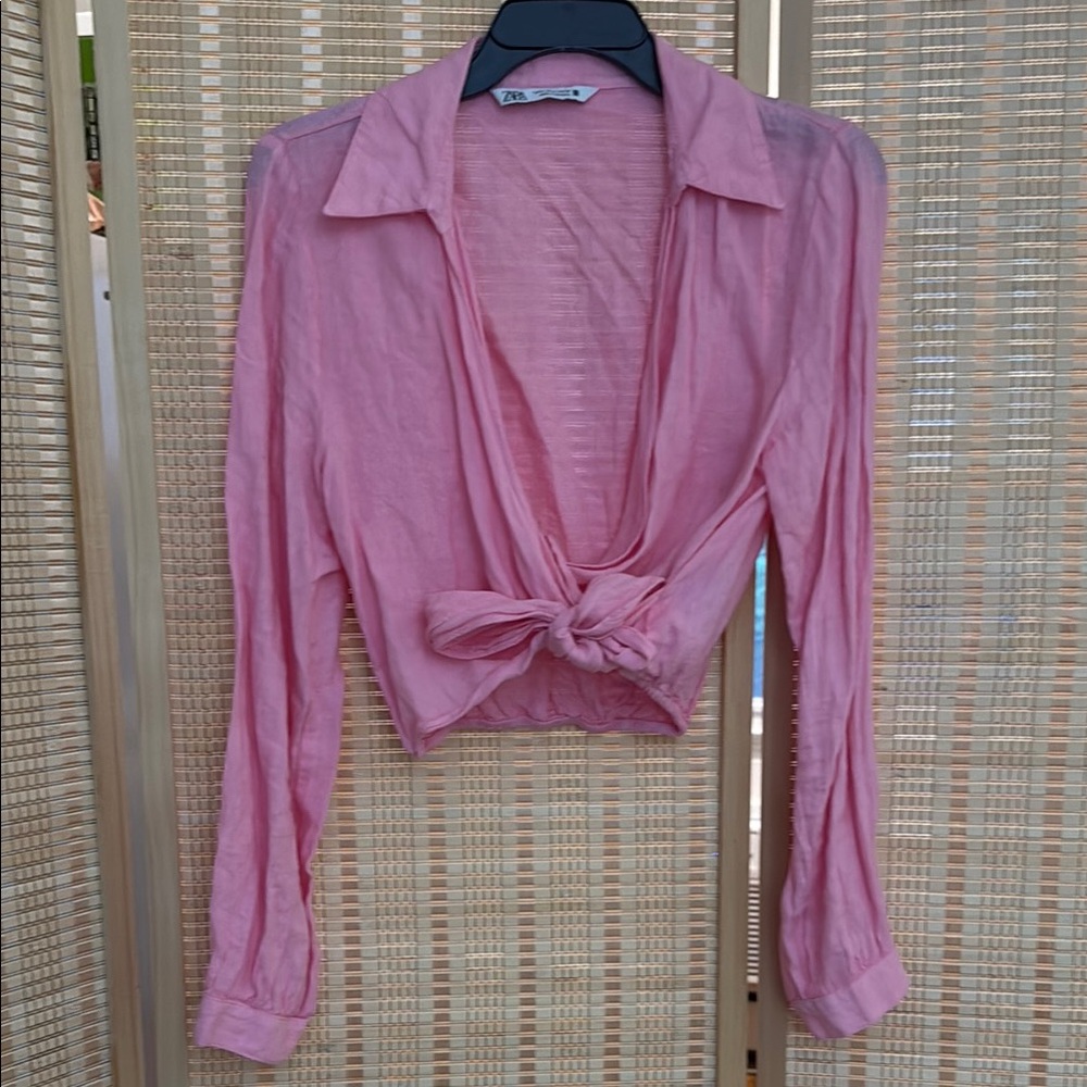 Zara Pink Tie-Front Blouse
